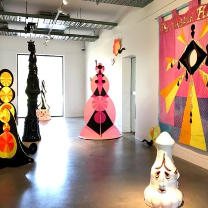 colourful paintings and sculptures