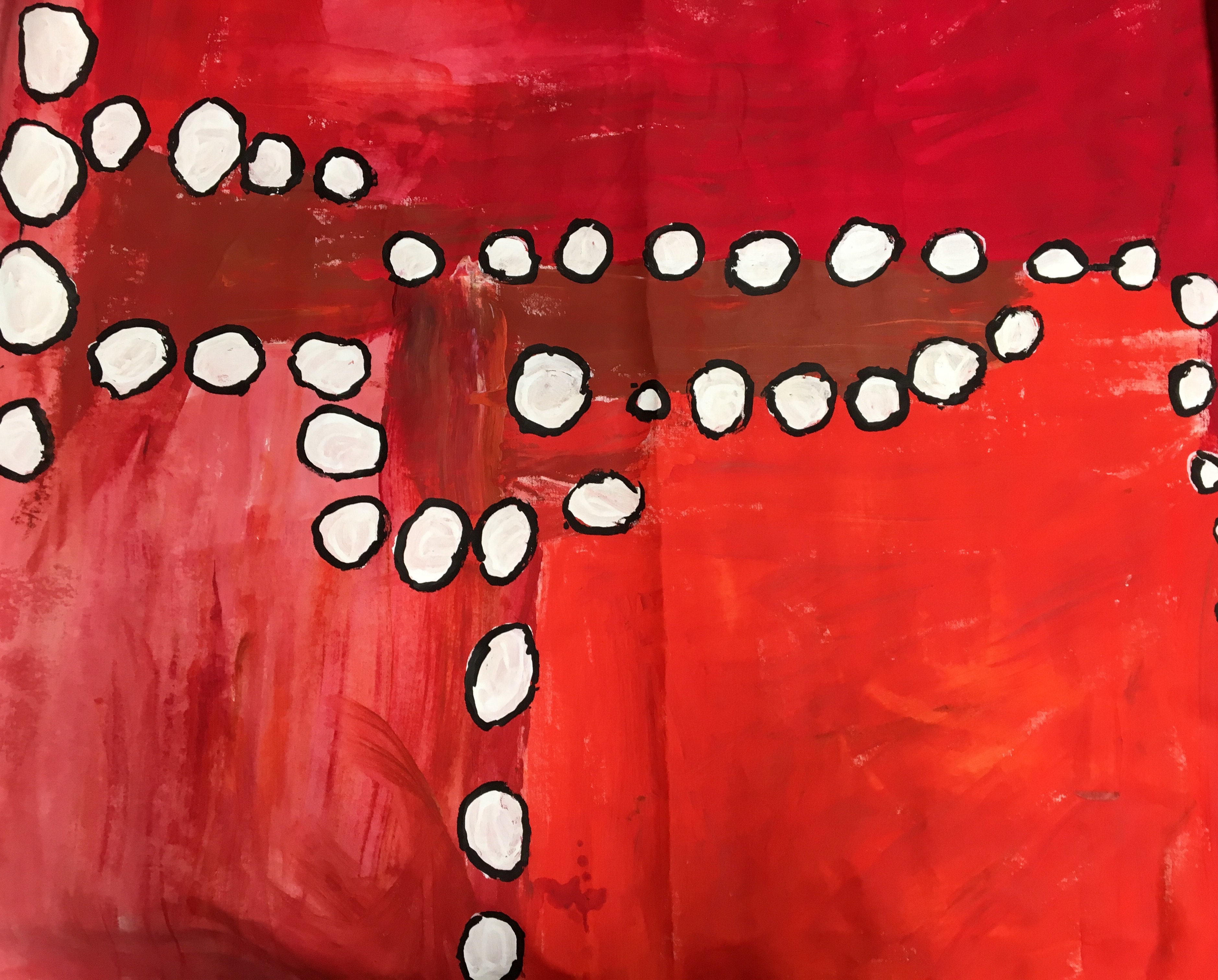 white and black dots on read background