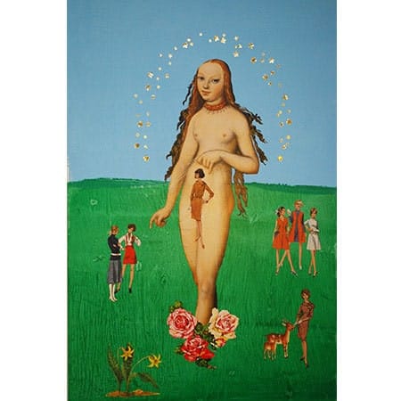 image of young woman with cutout images of a variety of women around here