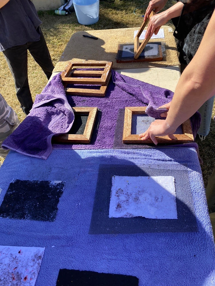 people doing papermaking and cyanotype workshop