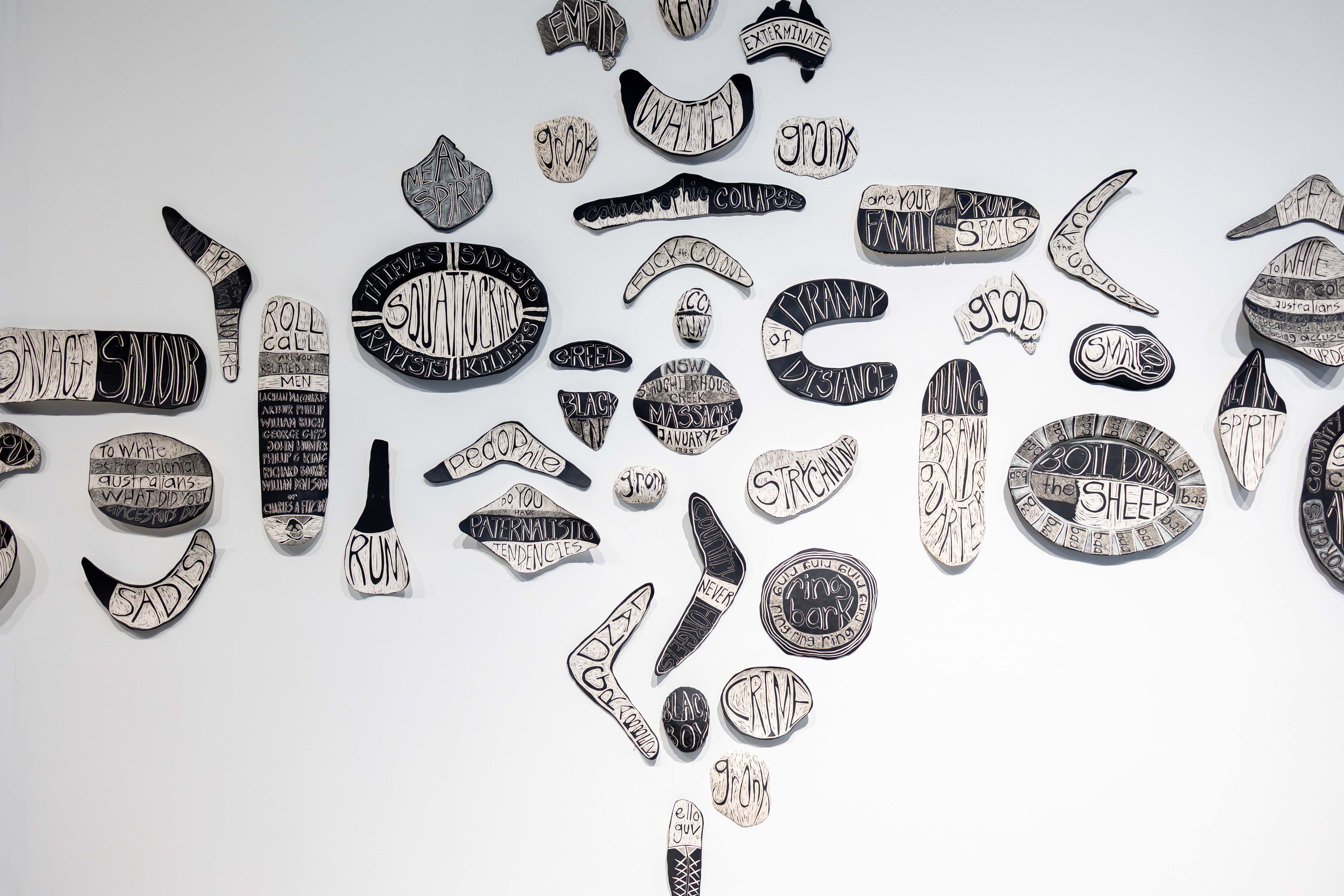 2024 Koori Mail Indigenous Art Award winner Penny Evans artwork 'The Elephant' 2024, white stoneware, black underglaze, sgraffito. Courtesy the artist.