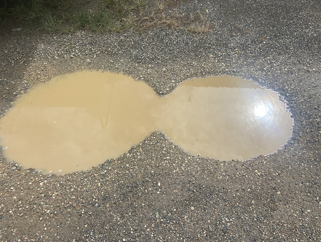 A puddle of opaque substance the shape of two joined circles