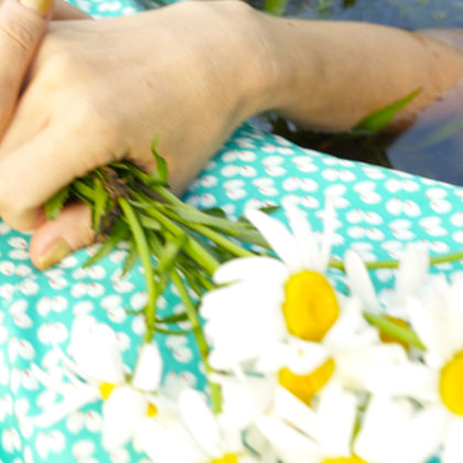 a hand with bunch of flowers