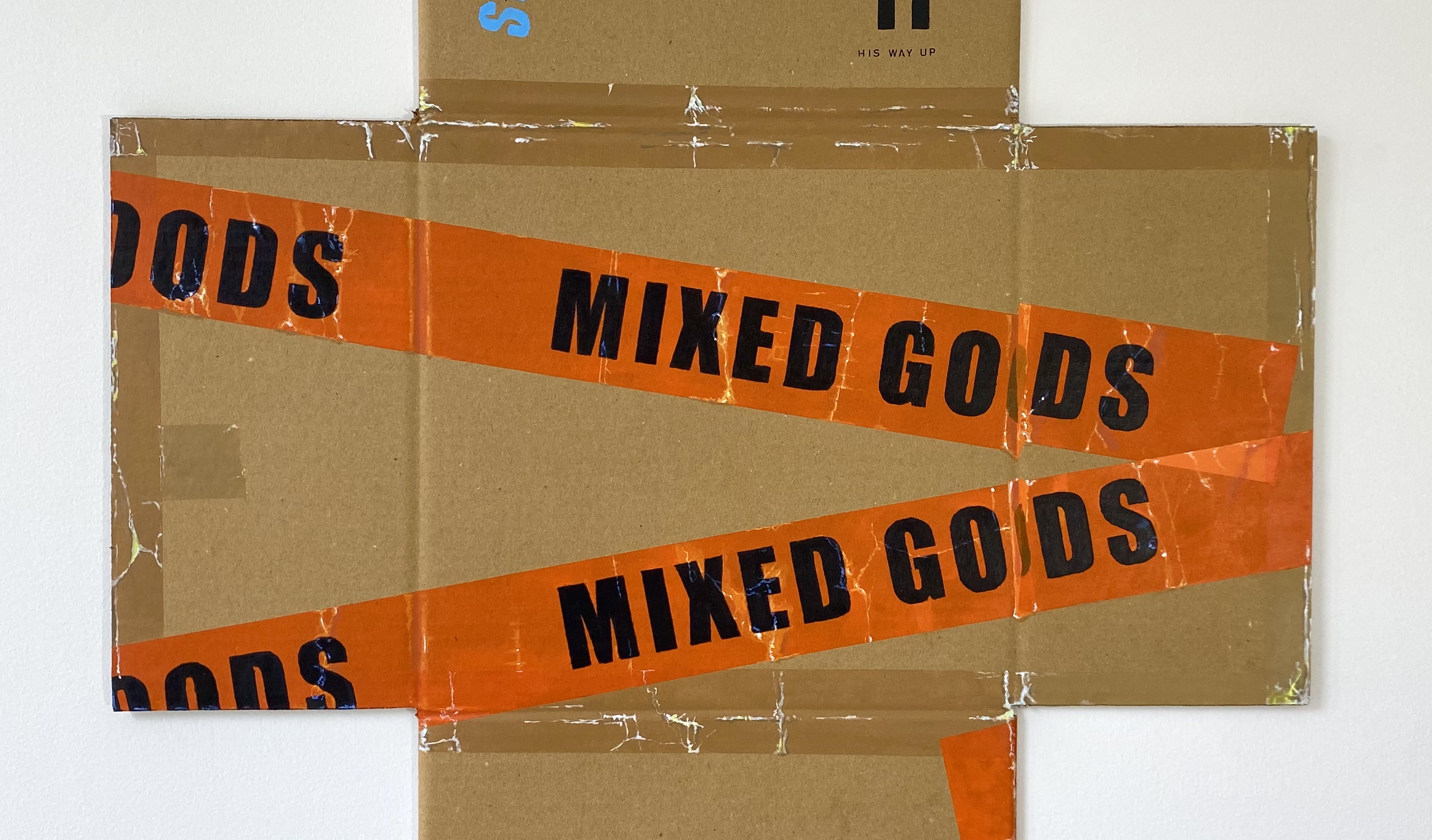 Sandra Kaji O’Grady 'Mixed gods' (detail) 2025, acrylic on cardboard box. Courtesy the artist