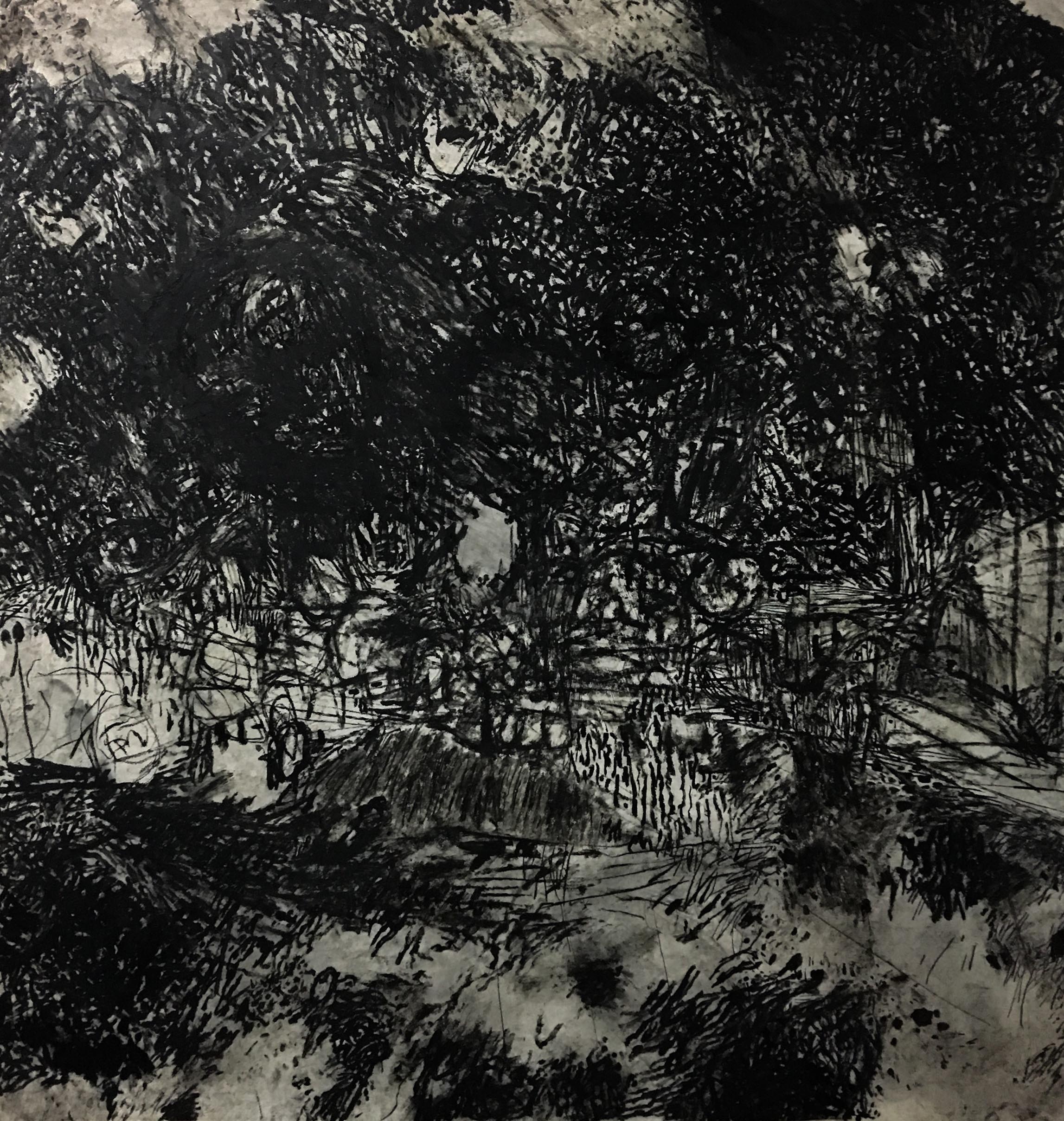 mixed media image oj tree in landscape