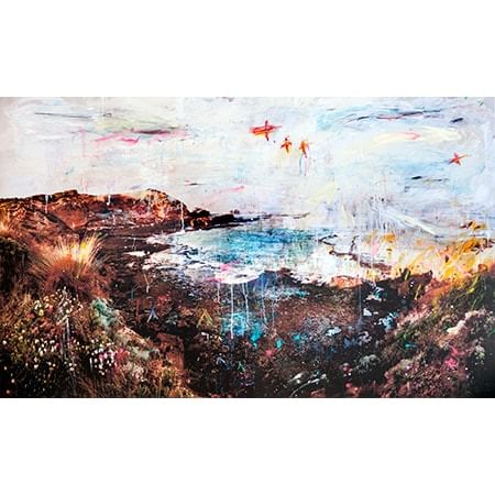 landscape with birds over the sea