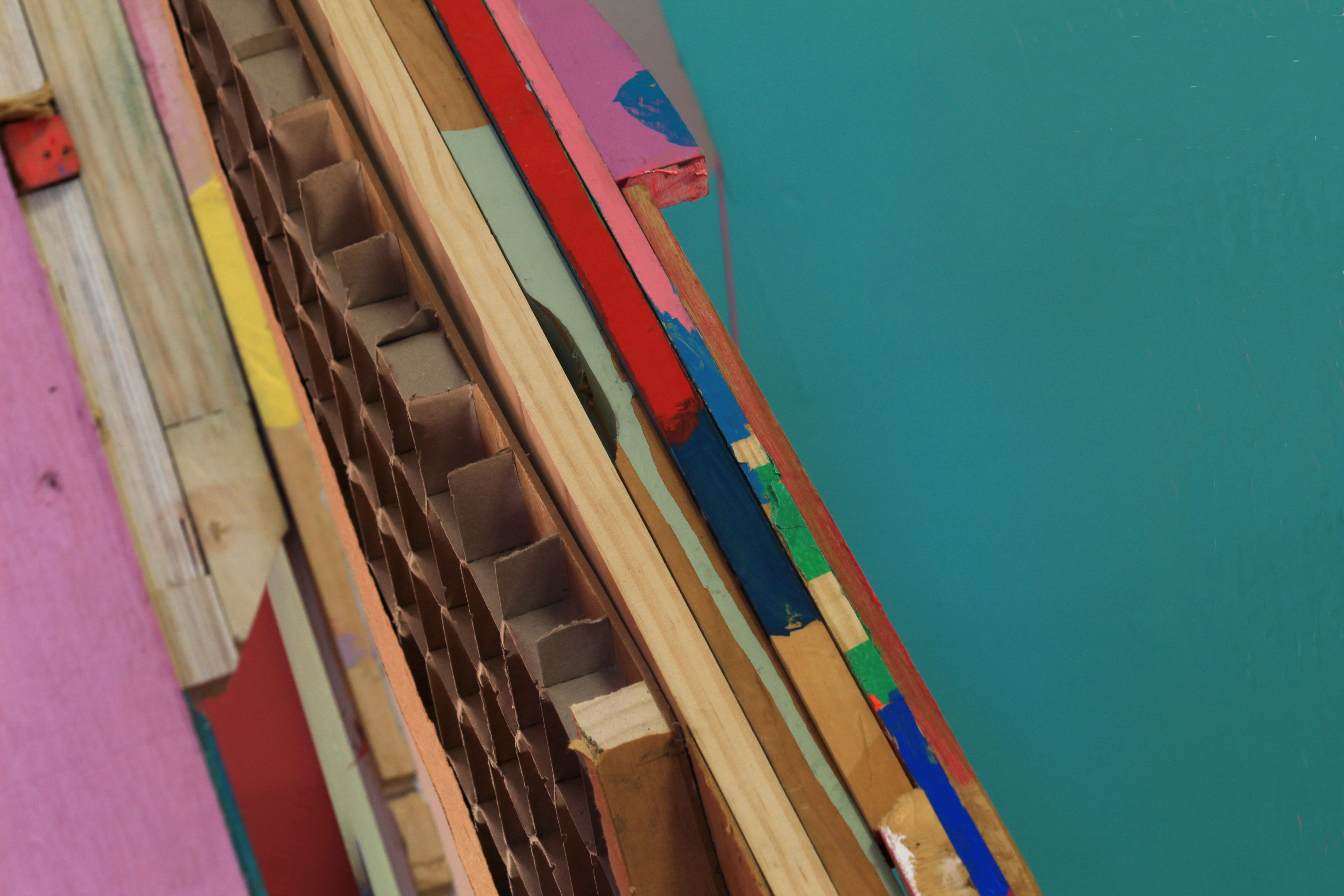 assemblage with timber and carboard