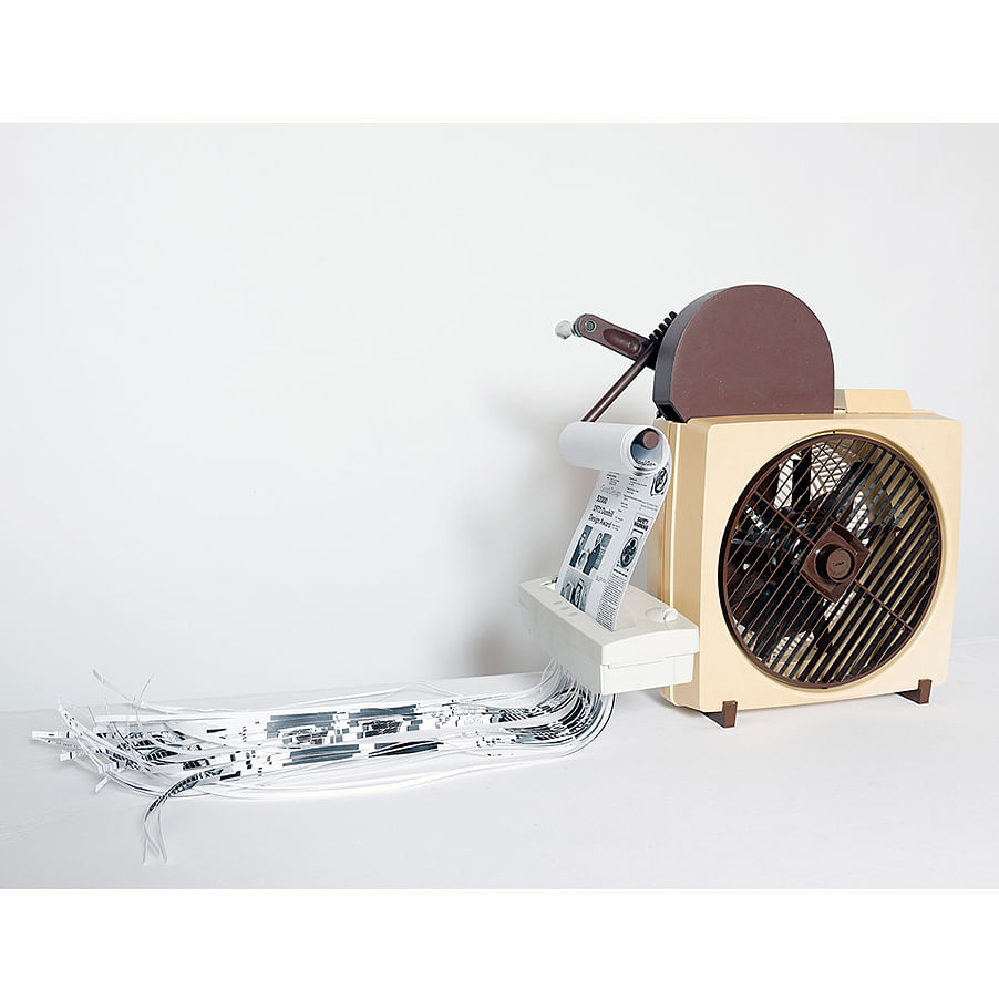 assemblage of repurposed objects to create shredder