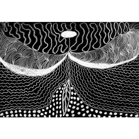 black and white line and dot image of night sky