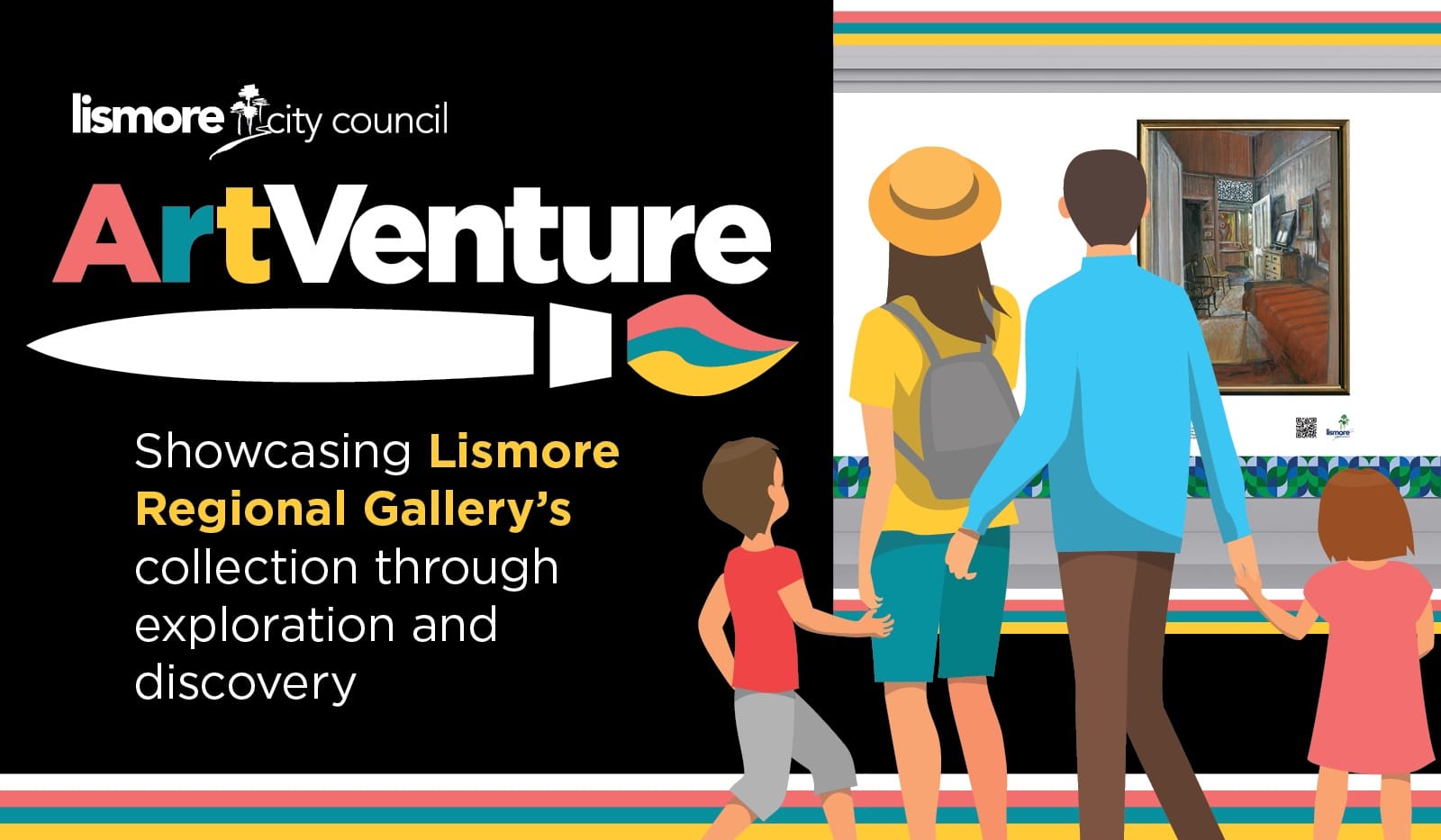 poster with family looking at artwork in window