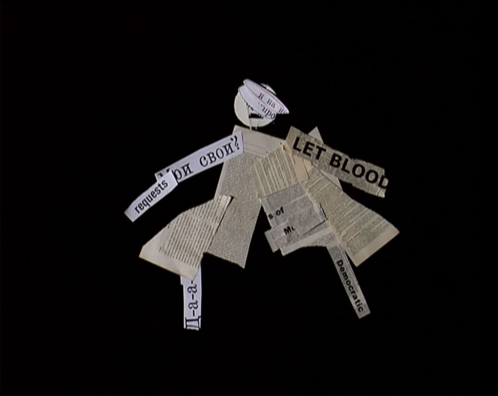 newspaper collage cut out of person 