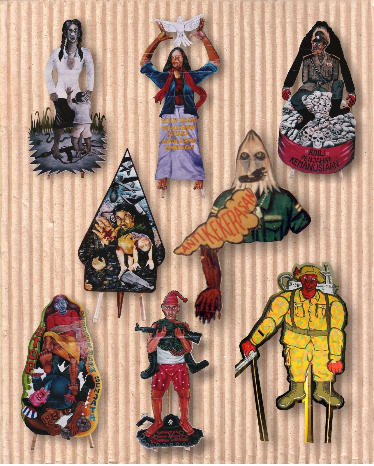 multiple carboard cutout puppets