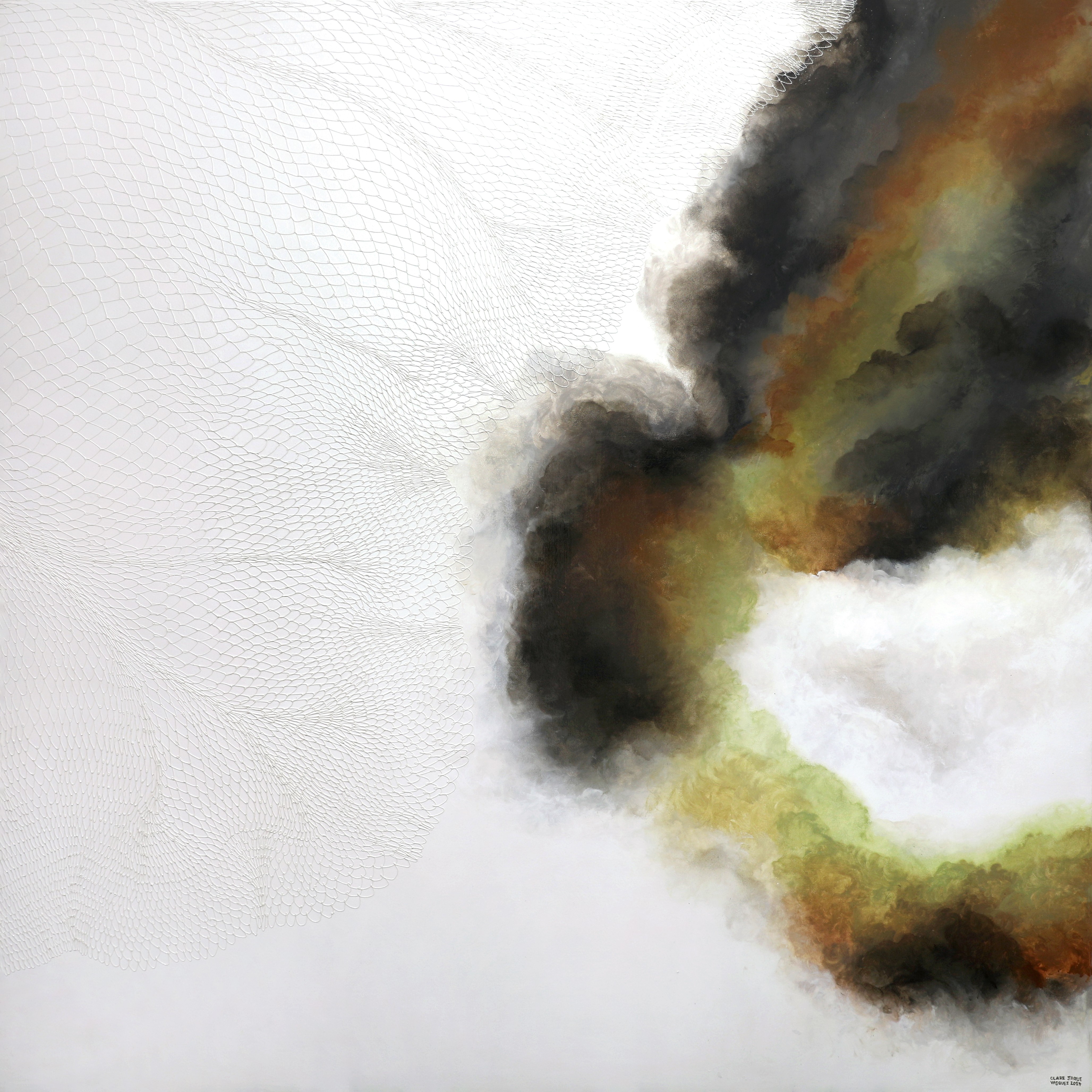 Clare Jaque Vasquez, Sky palette (detail) 2024, acrylic and impasto on canvas, 200 x 200 cm. Courtesy the artist, Umbrella Arts Studio, and Vivien Anderson Gallery.