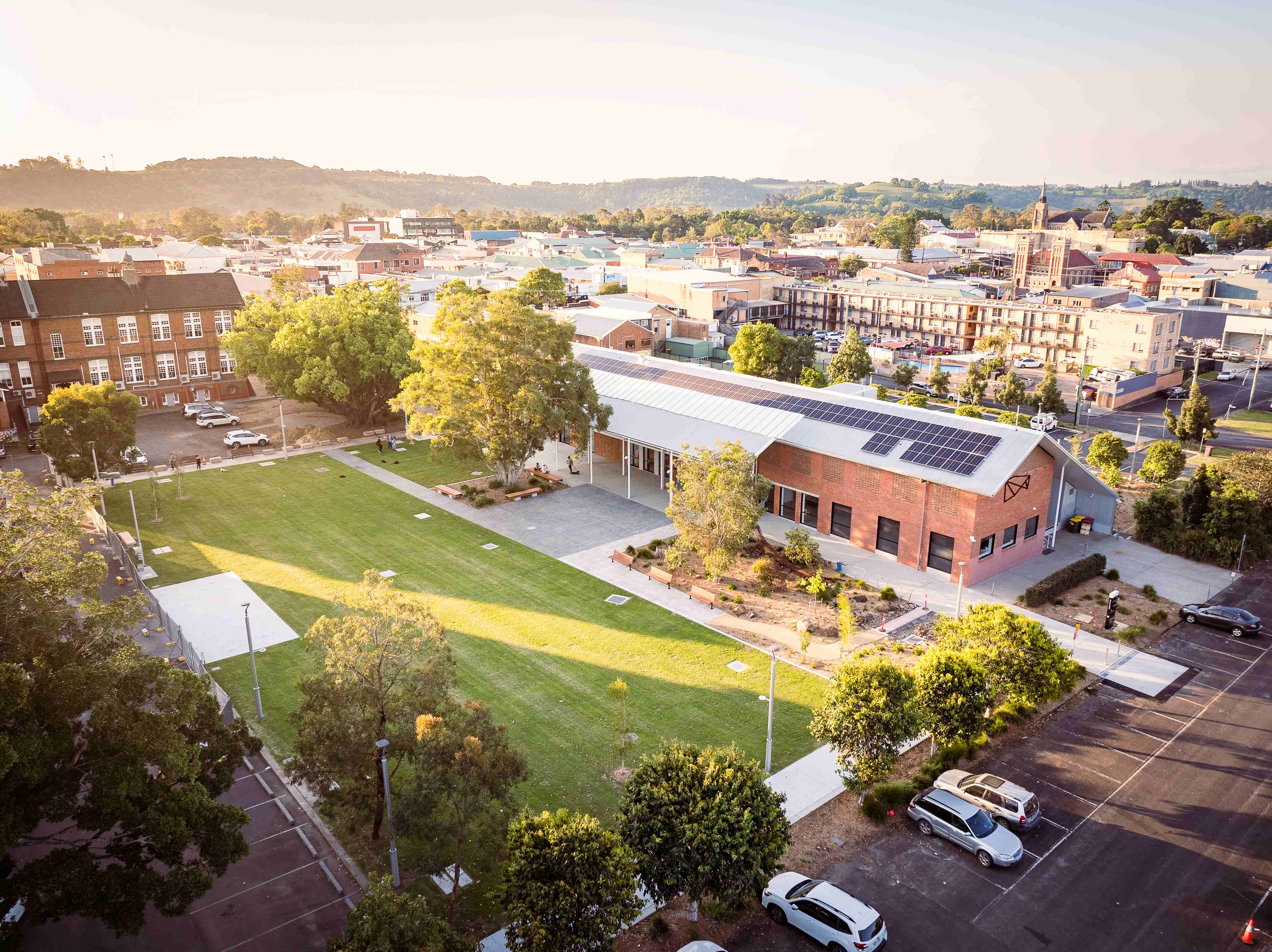 The Quad sunset ariel view image supplied by Lismore City Council  