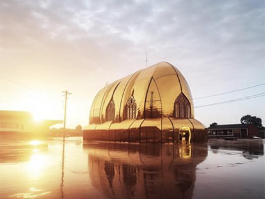 Floating sanctuary space with inflatable domed cvering