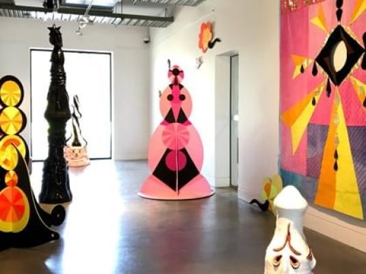 colourful paintings and sculptures