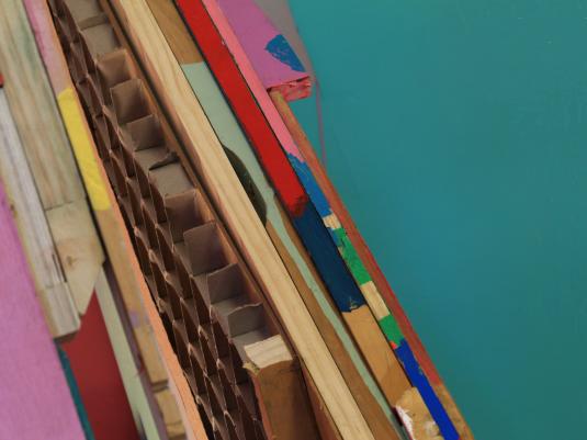 assemblage with timber and carboard