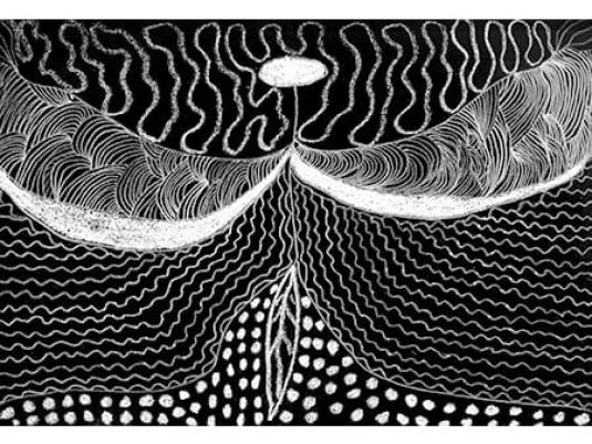 black and white line and dot image of night sky