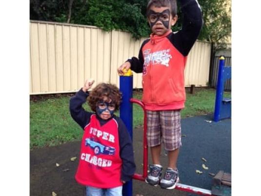 two children on playground equipment