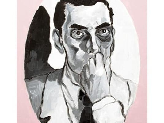 black and white painting of man