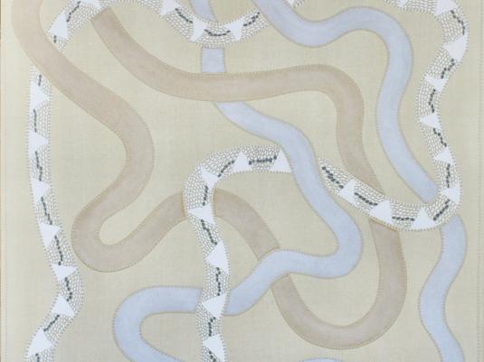 Melissa Ladkin bugalma – to heal 2025 ochre earth pigments on linen. Courtesy the artist.